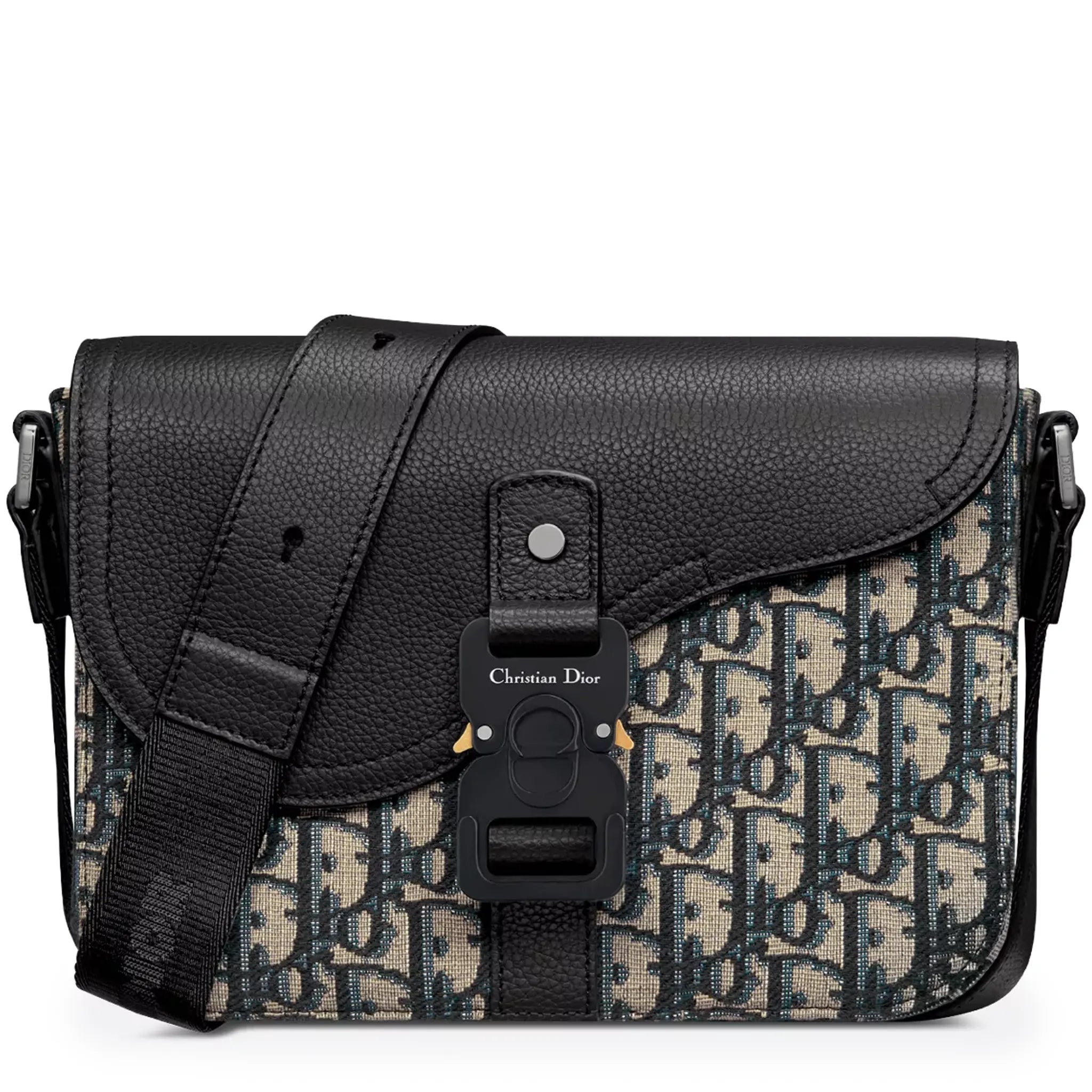 Front View of dior small saddle messenger beige bag with flap 1adpo049yks_h27e